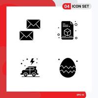 Pack of 4 creative Solid Glyphs of communication day email printing car Editable Vector Design Elements