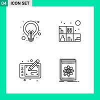 Pack of 4 Line Style Icon Set Outline Symbols for print Creative Signs Isolated on White Background 4 Icon Set Creative Black Icon vector background