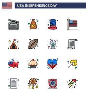16 USA Flat Filled Line Signs Independence Day Celebration Symbols of camping usa day united flag Editable USA Day Vector Design Elements