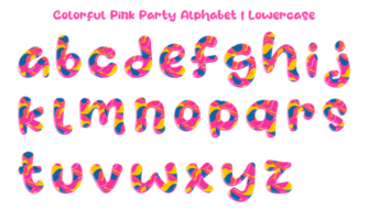 alphabet de fête rose coloré composé de lettres, de chiffres et de symboles. png