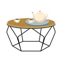 Scandinavian style coffee table isolated on white background.Vector illustration. Tray with teapot and cups. vector