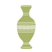 Green clay vase with greek ornament vector