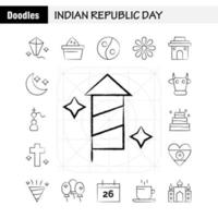 paquete de iconos dibujados a mano del día de la república india para diseñadores y desarrolladores iconos del festival de cometas volando india india olla comida día vector