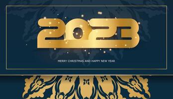 2023 happy new year greeting background. Golden pattern on Blue. vector