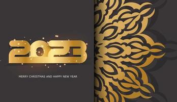 Black and gold color. 2023 happy new year greeting banner. vector