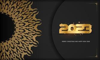 feliz año nuevo 2023 tarjeta de felicitación. color negro y dorado. vector