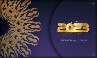 Blue and gold color. 2023 Happy New Year greeting card. vector