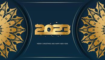 Blue and gold color. Happy new year 2023 greeting background. vector