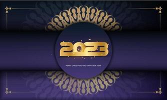 2023 happy new year festive background. Blue and gold color. vector