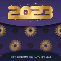 Golden pattern on Blue. 2023 Happy New Year greeting card.