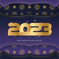 Golden pattern on Blue. Happy 2023 new year greeting background. vector