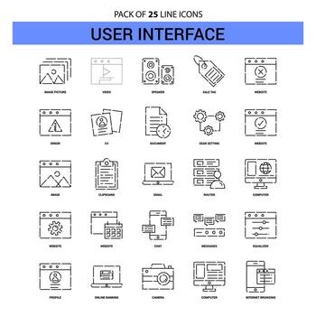 conjunto de iconos de línea de interfaz de usuario 25 estilo de contorno discontinuo vector
