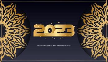 Golden pattern on black. Happy New Year 2023 greeting card. vector