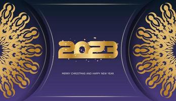 Golden pattern on Blue. Happy new year 2023 holiday poster. vector