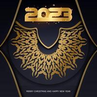 Black and gold color. 2023 happy new year greeting poster. vector