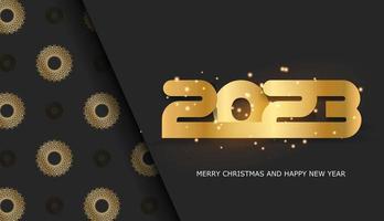 Happy new year 2023 holiday banner. Black and gold color. vector
