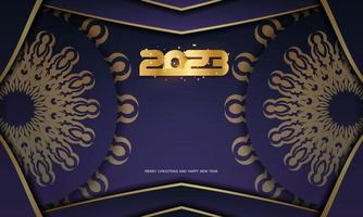 Blue and gold color. Happy new year 2023 holiday banner. vector