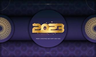 Happy new year 2023 holiday banner. Blue and gold color. vector