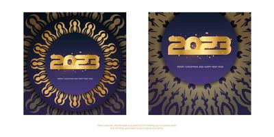 Golden pattern on Blue. Happy new year 2023 holiday banner. vector