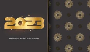 Black and gold color. Happy New Year 2023 festive background. vector