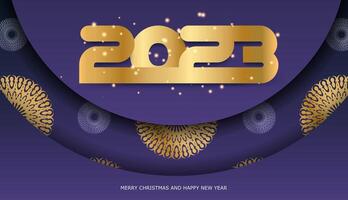 2023 happy new year greeting background. Blue and gold color. vector