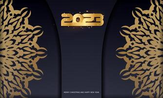 Golden pattern on black. 2023 happy new year holiday banner. vector