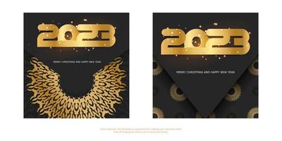 Happy new year 2023 holiday background. Golden pattern on black. vector