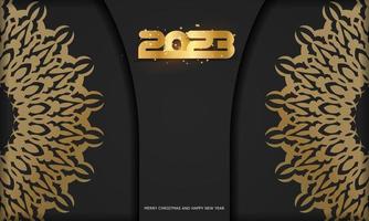 Happy 2023 new year greeting poster. Black and gold color. vector