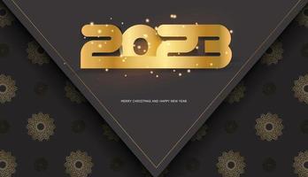 Golden pattern on black. 2023 happy new year greeting banner. vector