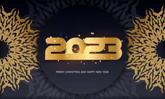 feliz año nuevo 2023 fondo festivo. patrón dorado sobre negro. vector