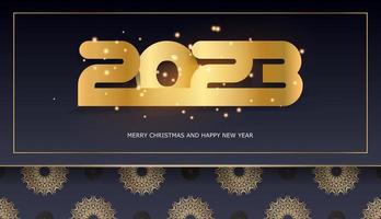 2023 happy new year holiday banner. Black and gold color. vector