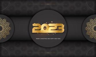 Black and gold color. Happy New Year 2023 greeting card. vector