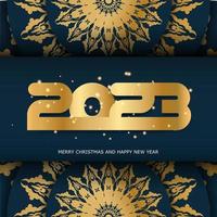 Blue and gold color. Happy New Year 2023 festive postcard. vector