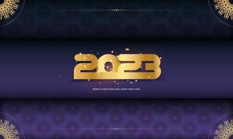 Blue and gold color. Happy new year 2023 holiday card. vector