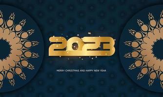 2023 happy new year greeting poster. Blue and gold color. vector