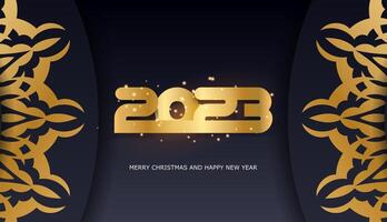 Tarjeta de felicitación festiva de feliz año nuevo 2023. color negro y dorado. vector