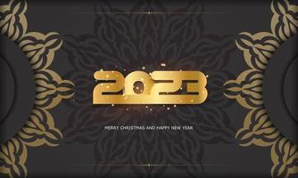 Black and gold color. 2023 happy new year holiday poster. vector