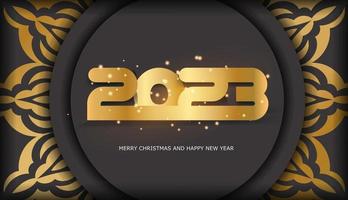 Black and gold color. 2023 Happy New Year greeting card. vector