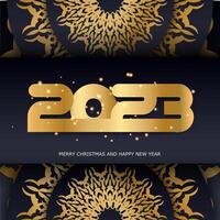 Fondo de saludo de feliz año nuevo 2023. color negro y dorado. vector