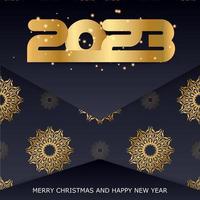 Golden pattern on black. Happy New Year 2023 holiday poster. vector