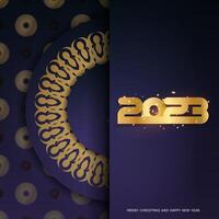 Happy New Year 2023 festive background. Golden pattern on Blue. vector