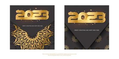 Golden pattern on black. Happy new year 2023 greeting poster. vector