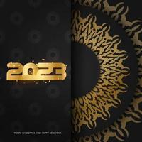 Happy new year 2023 holiday background. Black and gold color. vector