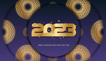 Afiche de saludo de feliz año nuevo 2023. color azul y dorado. vector