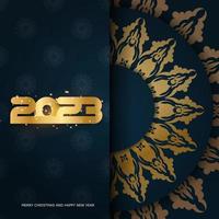 Blue and gold color. 2023 happy new year holiday poster. vector