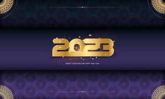 Happy new year 2023 greeting poster. Blue and gold color. vector