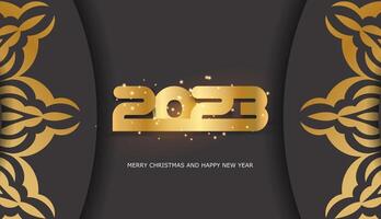 Black and gold color. 2023 Happy New Year festive greeting card. vector