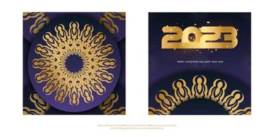 Golden pattern on Blue. Happy new year 2023 greeting background. vector