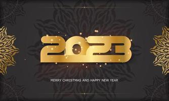 Black and gold color. Happy new year 2023 greeting card. vector