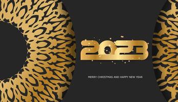 2023 happy new year greeting background. Golden pattern on black. vector